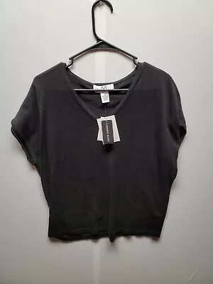 Magaschoni Black Cashmere Blend Short Sleeve V Neck Sweater Size XS • $32