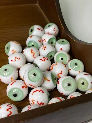 👁 Eyeball Marble Eye Green Detailed Iris Handmade Art Glass Ball 3/4  20mm Vtg  • $15