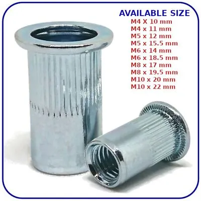 M4 M5 M6 M8 M10 Rivnuts Rivet Nuts Steel Knurled Flange Flat Head Grooved Steel • £0.99