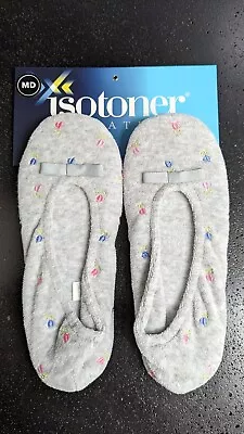 Isotoner Women's Embroidered Terry Ballerina Slippers Size Medium Heather Grey • $16.99