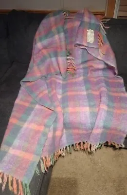 Donegal Designs Mohair Wool Pink Plaid Throw Blanket 55 In. X 48 In. Ireland  • $40