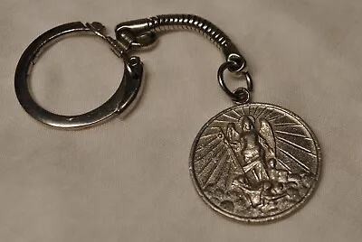 Vintage Catholic Angel In Heaven Silver Tone Medal On Key Ring • $3