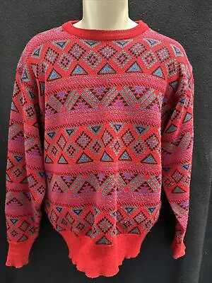 Vintage MEISTER Wool Blend Ski Sweater Mens Large Colorful 90s • $38