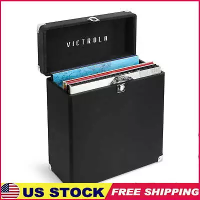 Vinyl Turntable Records Storage Case W/ Handle Portable Black • $34.70