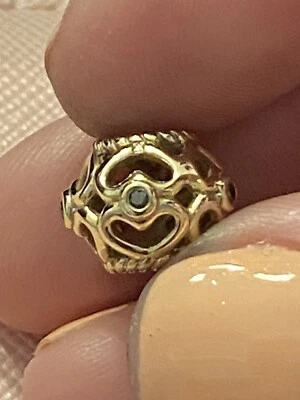 £240 • Buy Genuine Pandora 14ct 14k Gold & Black Diamonds Open Heart Charm 750466DB