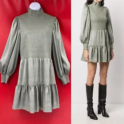 Alice + Olivia Elvira Sage Green Smocked Tiered Gorgeous Dress Dry Cleaned Sz 14 • $108