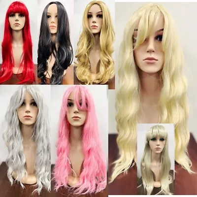 Cosplay Wigs Long Curly Wavy Fringe Fancy Dress Costume Party Deluxe Wig • £12.99