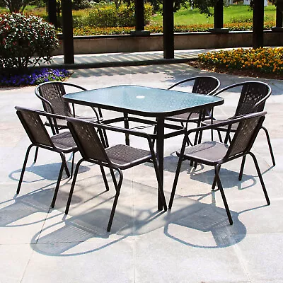 Garden Furniture Set Outdoor Patio Large Glass Table And Chair With Parasol Hole • £219.95