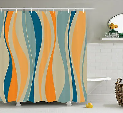 $29.90 • Buy Retro Vibrant Stripes 60's Design Pattern Print Abstract Art Shower Curtain Set