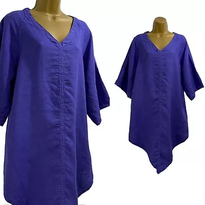 Hapmstead Bazaar Linen Tunic Womens One Size Blue V Neck Oversized Largenlook • £29.99