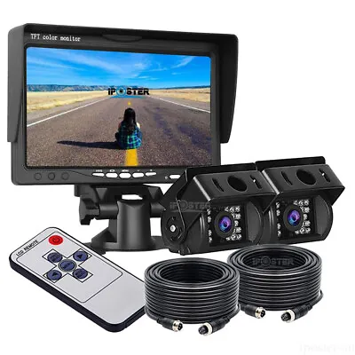 7  Monitor 12v 24v HD 2x 18 IR CCD Color Reversing Camera Kit For Caravan Truck • £63.99