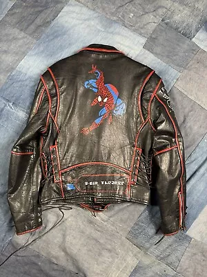 Vintage Leather Motorcycle Biker Jacket Spider Man Customized Men's Medium • $400