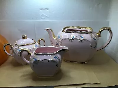 Vintage Pastel Pink Sadler England Teapot Set Floral & Gold Detail M - 2666 • $150