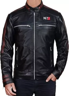 Mass Effect 3 Biker N7 Handmade Real Black Leather Jacket Men • $70