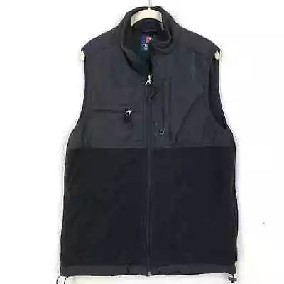 Chaps Fleece Vest Mens Small Black Mock Neck Zip Drawcord Waist Pockets Lined • $16