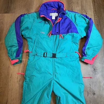 Mens Columbia Snowsuit Ski Suit One Piece Snow Bib Retro Vtg 80s 90s Neon Large • $159.99