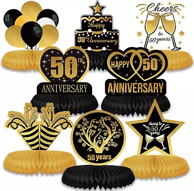 50th Anniversary Decorations Honeycomb Centerpieces Black Gold 50th Wedding Ann • $21.59