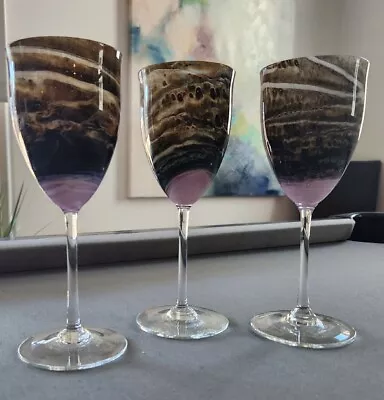 3 Steven Maslach Volcano Art Glass Goblets 1975 • $375