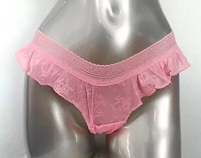 Victorias Secret Nwt Pink Logo Band Lace Flutter Sexy Ruffle Thong Panty • $12.38