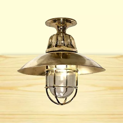 Nautical Marine Light Brass Bulkhead Vintage Ship Antique Ceiling Light • $145