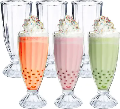 Set Of 6 Milkshake Glasses With Spoons 12 Oz Old Fashioned Soda Glasses Clear C • $44.99