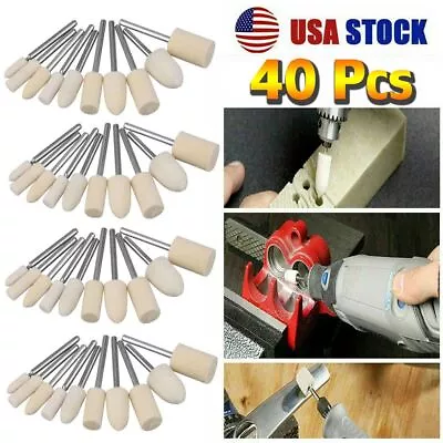 40PCS Felt Polishing Buffing Pads Wheel Wool Metal Handle Dremel Rotary Tool Kit • $12.13