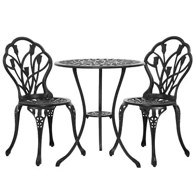 3 Piece Outdoor Setting Chairs Table Bistro Set Cast Aluminum Garden Patio Black • $192