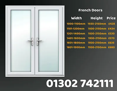 £729.22 • Buy White UPVC French Doors / Back Doors / Patio Doors / Made To Measure