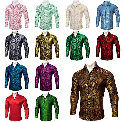 Mens Dress Silk Shirt Long Sleeve Blue Paisley Casual Button Down Shirts Men Top • $19.99