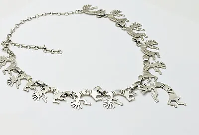 OOAK Vtg Handmade Zuni Artisan Sterling Silver Kokopelli Articulated Necklace • $348.33