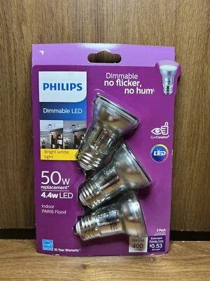 $19.99 • Buy Philips Dimmable LED 4.4PAR16 3 Pack Indoor PAR16 Flood 50w Replacement 4.4w LED