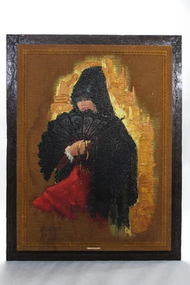 $1467.01 • Buy Designer Vagabond Lady Woman With Fan Framed Signed Oil Painting