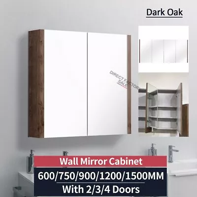 Bathroom Wall Hung Shaving Mirror Medicine Cabinet Storage Dark Oak Timber Shelf • $679