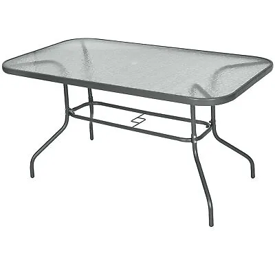 Outsunny Metal Garden Dining Table Outdoor Patio W/ Glass Umbrella Hole • £76.99