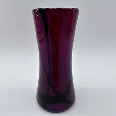 Venetian Cased Art Glass Rich Red W/Black Ribbon Weighted Crimson 6  Vase • $22.95