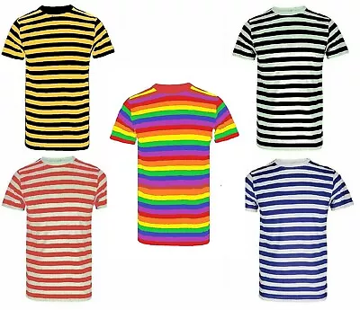 New Men's STRIPED  Cotton Stripy T-Shirt Short Sleeve Stripe Cotton T-Shirt Tops • £8.79