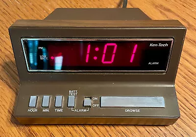 Vintage Ken Tech T-3100 Alarm Clock MCM Retro Woodgrain Chrome Buttons -- WORKS! • $22