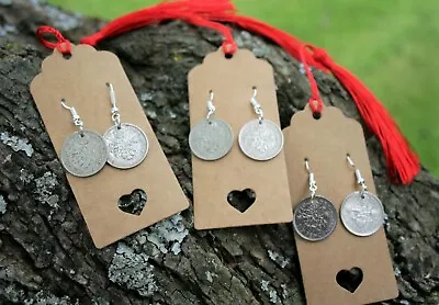 £9.30 • Buy Lucky Sixpence Coin Earrings Sterling Silver Wire Hook Good Luck Jewellery Charm