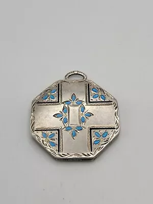 Vintage Art Deco Sterling Blue Enamel Flowers Maltese Cross Locket Pendant • $198