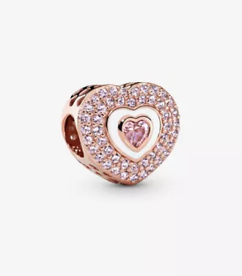 Pandora Rose Gold Plated Pink Pave Heart Charm Pendant 788097NPR • $84.96