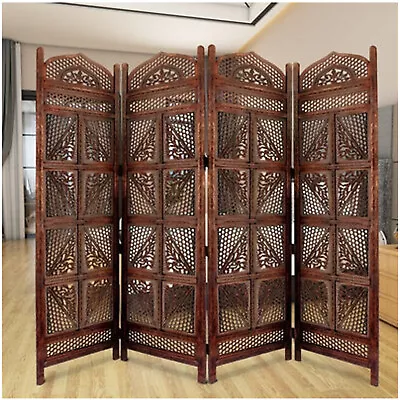 Mid Century Room Divider Screen Handamde Wooden Carved4 Panel Folding Partition • $699