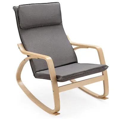 Modern Bentwood Rocking Chair Fabric Upholstered Relax Rocker Lounge Chair Gray • $89.99