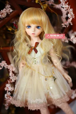 BJD Doll 1/6 6-7 Wig  Long Curly Afro Hair Straight Bangs Mohair For Girl Blonde • $25.99