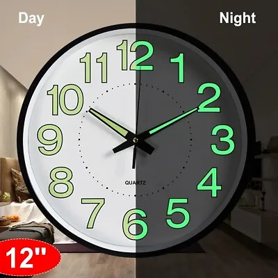 £12.99 • Buy 30 Cm Luminous Home Wall Clock Glow In The Dark Clock Bedroom Living Watch