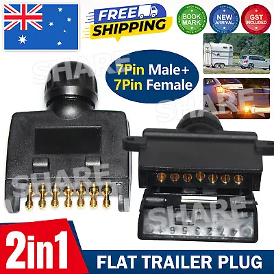 7 Pin Flat Trailer Plug Male Female Socket Set Caravan Boat Adaptor Connector AU • $11.95