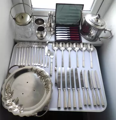 Antique Vintage Silver Plated Walker & Hall Spoons Teapot Sanderson Cutlery Lot • £5