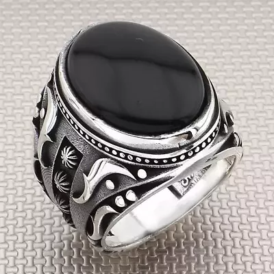 Natural Black Onyx Gemstone Solid 925 Sterling Silver Men's Fine Handmade Ring • $43.53