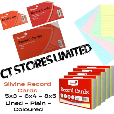 Silvine Record Cards Revision Coloured School Office Flash Index White Ruled  C3 • £3.59