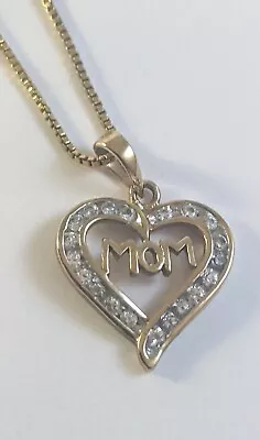 Gold Over Sterling Silver Mom Mother Heart Clear CZ Pendant Necklace 18   • $16.99