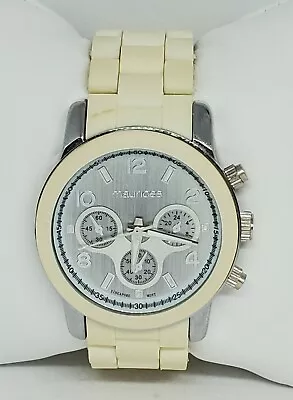 Ladies Maurices Casual Boyfriend Round Silver Tone Gream Link Bracelet Watch C2 • $11.99